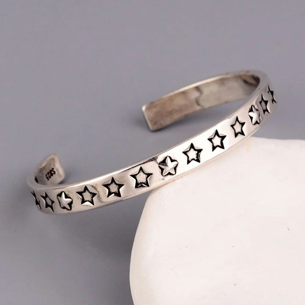 925 Sterling Silver Star‎ Cuff Bracelet One Size, Adjustable